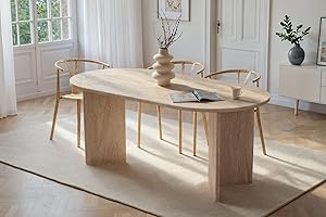 ‎HANAH HOME Elegant Dining Table, Travertine Color, 180 x 75 x 89.5 cm | 100% Melamine Coated Particle Board, 25 mm Thickness | Perfect for Modern Dining Spaces