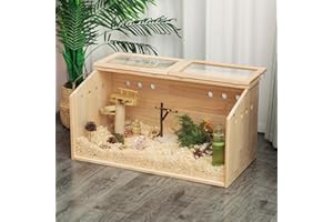 LeFluffy Wooden Hamster Cages, Large Hamster Cage for Syrian Hamsters, Transparent Small Animals Cage with Acrylic Window and Openable Top for Chinchilla, Gerbil (80 x 41 x 40 cm)