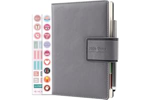 MLJTOYO Dziennik akademicki 2026 strona dziennie, terminarz 12 miesięcy, od stycznia 2026 do grudnia 2026., organizer w twardej okładce, planer dzienny z długopisem, uchwytem na długopis, naklejkami