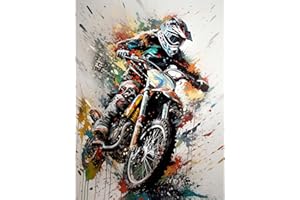Artery8 Motocross Racer Paint Splat Action Shot Portrait Unframed Wall Art Print Poster Home Decor Premium