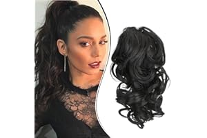 Dcbaboo Postiche Queue de Cheval Extension Cheveux Naturel Queue de Cheval Pince Courts Ondulé Postiche Cheveux Naturel Bouclés 45cm Rajout Cheveux Ponytail Cheveux Naturel Synthétique, Noir