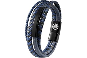 CASISTO.J Casisti.J Bransoletka skórzana, męska, stal nierdzewna, grawerowana, w kolorze czarnym/ brązowym/ niebieskim, pleciona, z zapięciem magnetycznym