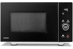 MEDION Micro-ondes avec gril et air chaud (25 l, 900 w, 1100 w gril supérieur & 500 w gril inférieur, 2100 w fonction air chaud, 11 programmes, 10 niveaux de puissance, inox, MD12041) noir