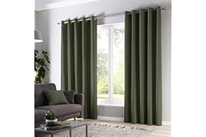 Fusion - Sorbonne - 100% Cotton Pair of Eyelet Curtains - 66" Width x 90" Drop (168 x 229cm) in Bottle Green, Flaschengrün