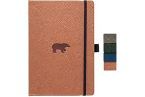 DINGBATS* NOTEBOOKS Dingbats - Wildlife Dotted Extra Large Notebook, Brown Bear, A4 - Hardcover Notebook - PU Leather - Perforated, Cream 100gsm Ink-Proof Paper - Includes Pocket, Elastic Closure, Pen Holder, & Bookmark