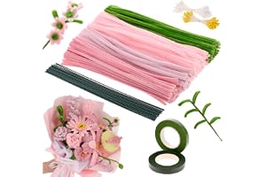 Woration 4 färger piprensare blomset 250 st piprensare för pyssel handgjorda gåvor gör-det-själv dekorationer med blomtråd, blomband, blommor dammblad – rosa serie