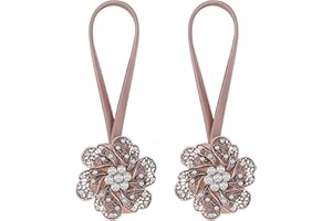Lewondr Fermatende Deccorativi di Cristalli Finti Scintillanti, Raccogli Tende, Fermatende con Cordino Elastico e Fermagli Magnetici, 1 Paio, Fermatende a Forma di Fiori e Mulino a Vento, Bronzo