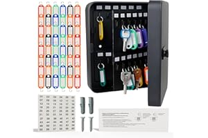 PhineBox Caja Llaves, Armario para 48 Llaves con Cerradura de Combinación, Armario Llaves en Pared, Caja de Acero Laminado Negro, 48 Llaveros Incluidos, Key Box