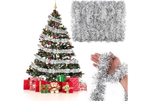 Deepton 10M Lametta Girlande, Weihnachtsgirlande, Weihnachtsgirlande Lametta, Tinsel Garland,Girlanden für Festlichkeiten, für Weihnachtsbaum Weihnachtsfeier, Girlande Partydekoration (Silber)