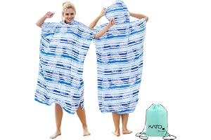 Kato Tirrinia Surf Poncho omflyttningshjälp strand för kvinnor män, badponcho med huva absorberande vindtät, handduk poncho som flytthjälpmedel för surfare simning camping bastu bad, blått blad