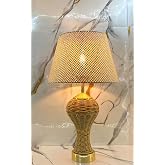 Decodelight GoldMetal Ayaklı G&ouml;vdesi &Ouml;rme Hasır İp El İşi &Ouml;rmeli A&ccedil;ık Krem Kumaş ve Hazeran Modern Abajur Modelleri Aydınlatm