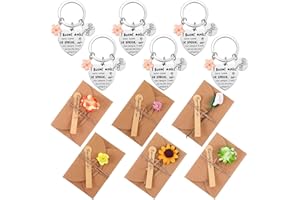 Tenare 6 Set di Regali per Amici Regali di Amicizia 6 Portachiavi Amicizia in Acciaio Inox 6 Buste per Biglietti di Auguri con Fiori Secchi Regalo di Natale Compleanno per Migliore Amico Donna