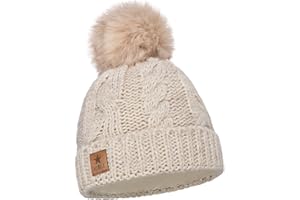 ELIMELI Kinder Mütze für Mädchen warme gestrickte Wintermütze mit Kunstfell Bommel Perfekt Beanie für Winter und Herbst 17208