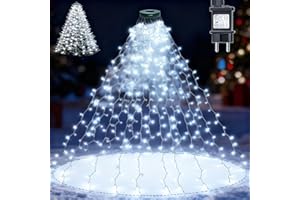 Joycome Oświetlenie choinkowe z pierścieniem, 400 diod LED, łańcuch świetlny z 8 pasmami 2 m, łańcuch świetlny na choinkę o długości 150-240 cm (zimna biel)