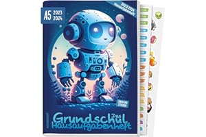 ‎HÄFFT Hausaufgabenheft Grundschule 2023/2024 A5 [Roboter] Das Grundschul-Hausaufgabenheft inkl. Lerntipps, Denkspiele, Sticker | nachhaltig & klimaneutral