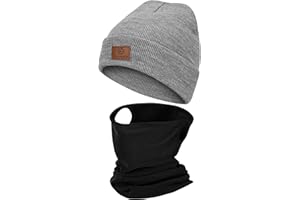 YANIKY Herren Mütze Schal Set - Damen Warme Strickmütze und Fleece Schlauchschal - Beanie Mütze mit Halswärmer Halstuch - Winter Mütze und Loop Schal für Freizeit Outdoor Sports Radfahren Laufen