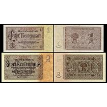 1 Und 2 Rentenmark Banknoten – Reproduktion Der Ausgabe 1937 (Pick 173+174), Beidseitig Bedruckt