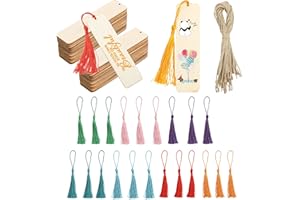 TOPBELIEF YINGYOU 36 Pcs DIY Wooden Craft Bookmark Wood Blank Bookmarks Unfinished Rectangle Shape Blank Bookmark with 21 Pcs Multiple Colour Tassel Ropes for Christmas DIY Wedding Birthday Party Decoration