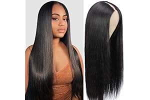 ALIPOP Perruque femme naturelle V part wig human hair perruque bresilienne lisse upgrade U part wig human hair less leave out no lace wig perruque cheveux humain 16inch(40cm)