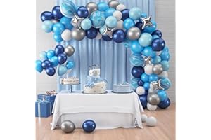 PARTYN Blue Balloon Arch kit 138 Pcs Blue and White Balloon Garland Arch Kit | Blue birthday Decoration| Balloon Arch kit Blue For Boys Birthday, Christmas, Wedding, Baby Showers, Graduation Decoration
