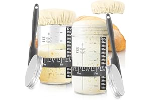 CXAFQ 2Pcs 24 OZ Słoiki Na Zakwas Chlebowy, Zestaw Zakwasu Z Pokrywką, Fermentacja Chleba, Słoik Zakwasu Wielokrotnego Użytku, Z Termometrem, Opaską Daty Karmienia, Pokrowcem Z Tkaniny