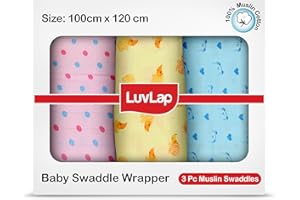 LuvLap 100% Cotton Muslin Baby Swaddle Set, Baby Towel, Size-120cm x 100cm (47"x39"), Dots Hearts Print, 0-18 Month+, Printed