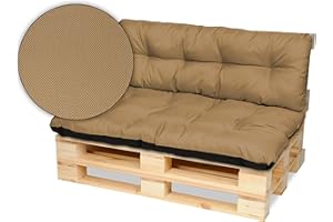 SuperKissen24. Cojín para Palet Sofá Banco 120x80 cm y Respaldo 120x38 cm Asiento Cómodo e Impermeable para Muebles Terazza Exterior - Beige