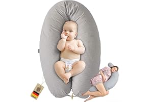 ‎SEI DESIGN sei Design Stillkissen Mikroperlen XXL Lagerungskissen Schwangerschaftskissen Seitenschläferkissen 190x30 cm groß (Bezug Punkte Taupe Holzknopf, Füllung EPS Mikroperlen)