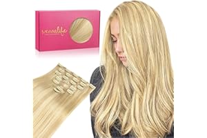 WENNALIFE Extensiones Clip Pelo Natural, 50cm 120g 7 Piezas, Rubio Claro Rubio Dorado Resaltado Extensiones de Clip Natural Extensiones Pelo Remy Extensiones Cabello Postizos Mujer