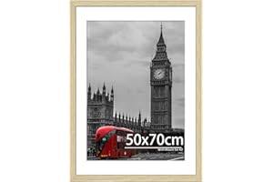 Tinkeps 50x70cm Oak Wood Frame, Engineered Wood and Plexiglass, Picture Frames 50cm x 70cm with Mount for A2 Prints, Photos, and Posters, Wall Mountable