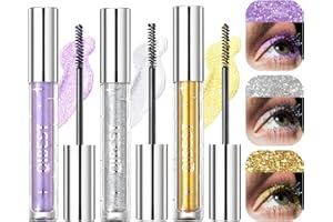 NATURAS BOUQUTIS Mascara Pailleté, 3 Couleurs Volumisant Mascara Paillettes, Bouclage Durable Mascara Brillants Imperméables pour Maquillage Quotidien Fêtes et Rendez-vous