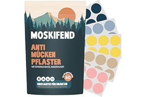 MOSKIFEND Mückenschutzpflaster für Kinder, Babys & Erwachsene (mit Öl gegen Mücken) – Anti Mücken Aufkleber Bunt – 60 Patches für unterwegs | Mosquito Repellent Sticker, Insektenschutz