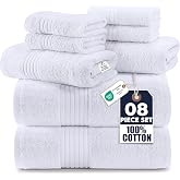 Utopia Towels - 8 Piece Full Bath Towel Set (White) | 100% Ring Spun Cotton - Soft, durable and comfortable towel set for eve