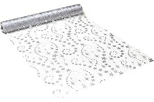 khevga 5 Meter Tischläufer Tischband Tischrolle Organza Weihnachten in Gold Silber 5 Meter x 0.36 m