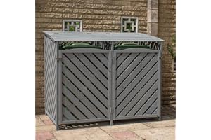 BPS ACCESS SOLUTIONS BPS Deluxe Wooden Bin Store | Wheelie Bin Hideaways Outdoor | Storage Garden Large Garbage | Grey (Double)