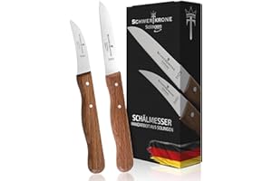 Schwertkrone Juego de cuchillos de cocina con mango de madera de haya, rectos, curvados, afilados, cuchillo de cocina para pelar, cuchillo multiusos