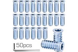 LULIZZIE 50 Pezzi Dadi Inserti M6 x 25mm Vite Dado Esagonale Filettato Inserire Dasenza Testa in Acciaio Zincato per Mobili in Legno (M10x25mm)