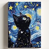 Sayılarla Boyama Tuval Hobi Seti, YILDIZLI KEDİ Temalı Fır&ccedil;a ve Boya Dahil Set (&Ccedil;ıtalı) 40x50 CM, Kendin Yap Sayılarla Tuval 