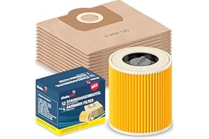 Alaskaprint 12 Stück Staubsaugerbeutel + 1x Filter Ersatz für Kärcher WD3 Filter und Kärcher WD3 Beutel, Kompatibel mit 6.414-552.0 und 6.959-130.0, für optimale Reinigung & Langlebigkeit