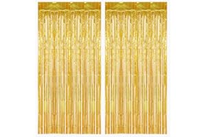 Augesak Cortina de Oropel Dorado, 2 Piezas Cortinas Metálicas Foil Fringe Cortinas Fiesta, Lámina Cortina Fiesta Fondo Decorativa para Boda Cumpleaños Halloween Fiestas Navidad
