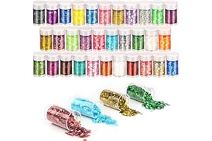 VMUTGA 32 Colores Purpurinas Polvo, Purpurina Holográfica Gruesa Purpurina Extra Fina Mezclada Purpurina Brillante para Ojos Cara Pelo Uñas Resina Epoxi Manualidades Brillante Decoración Festival