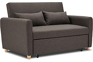 Bravich Pull Out Two Seater Double Sofa Bed -Brown. Modern Contemporary Space Saving Folding Bed, Easy Fold Living Room Furniture To Full Size Double Bed. Fabric Couch With Thick Foam Cushions.