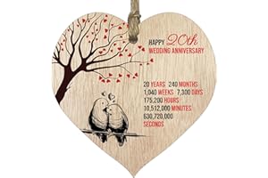 STUFF4 20th Wedding Anniversary Wooden Heart Plaque, Light Wood Sign Keepsake, Celebrate China Anniversary Wife Husband Boyfriend Girlfriend, Plaque with Quotes Gifts from the Kids