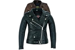 Texpeed Veste moto en cuir pour femme perfect Marlon Brando - Veste de moto de tourisme avec protection véritable biker CE armor (EN 1621-1) Noir - 4XL