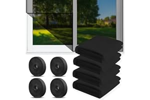 ZZRSYJ 4 Pcs Moustiquaire Fenetre, 150x130cm Moustiquaire pour fenêtre, Toile Moustiquaire Découpable avec 4 rouleaux de bandes autocollantes, Filet Écran Insecte (Ensemble 4 pièces noir)