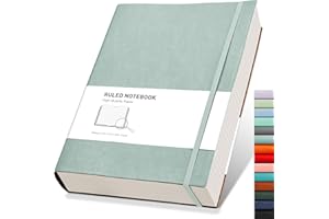 RETTACY Cuaderno con líneas A4, diario grueso y rayado, cuaderno extra grande de composición de tapa blanda con 2 notas adhesivas gratis, 320 páginas, bolsillo interior de 21.5x27.9 cm, color azul