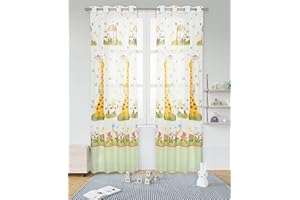 DALINA TEXTIL S.L Dalina Textil - Cortinas Infantiles Niño Transúcido Dos Paneles de 140x260cm- Cortinas Visillos Juveniles Animales para Habitación Sala de Estar 2 Piezas Patrón Infantiles Jirafa