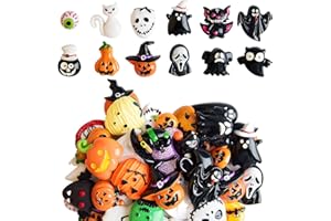 ‎KALOLARY Kalolary 50 Stück Verschiedene Halloween Handwerk Harz Ornamente Flatback Verschönerung Zauberer Kürbis Geist Spinne Schädel Schloss Charms für das Basteln
