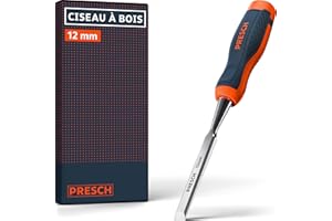 Presch Ciseau à bois 12mm - Parfaitement aiguisé pour utilisation immédiate - Pour les professionnels avec un angle de 25° - Capuchon métallique robuste - Poignée ergonomique pour prise en main sûre
