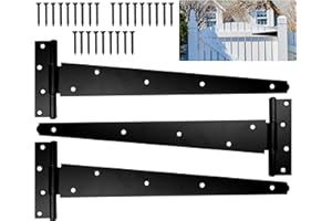 Gate Hinges Heavy Duty - Black Tee Hinges for Wooden Door Gate - Door Hinges Easy to Install Black Japanned & Mild Steel Construction - 16", 400mm with Counter Sunk Design- Pack of 3, Neighbours Lane